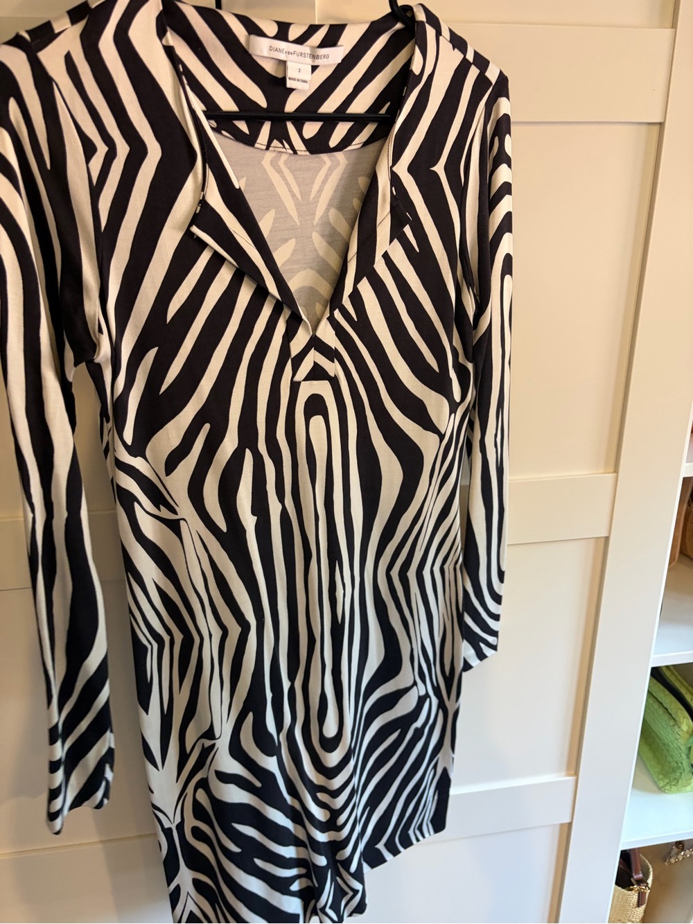 Diane Von Furstenberg Black and White Zebra Print V‑Neck dress